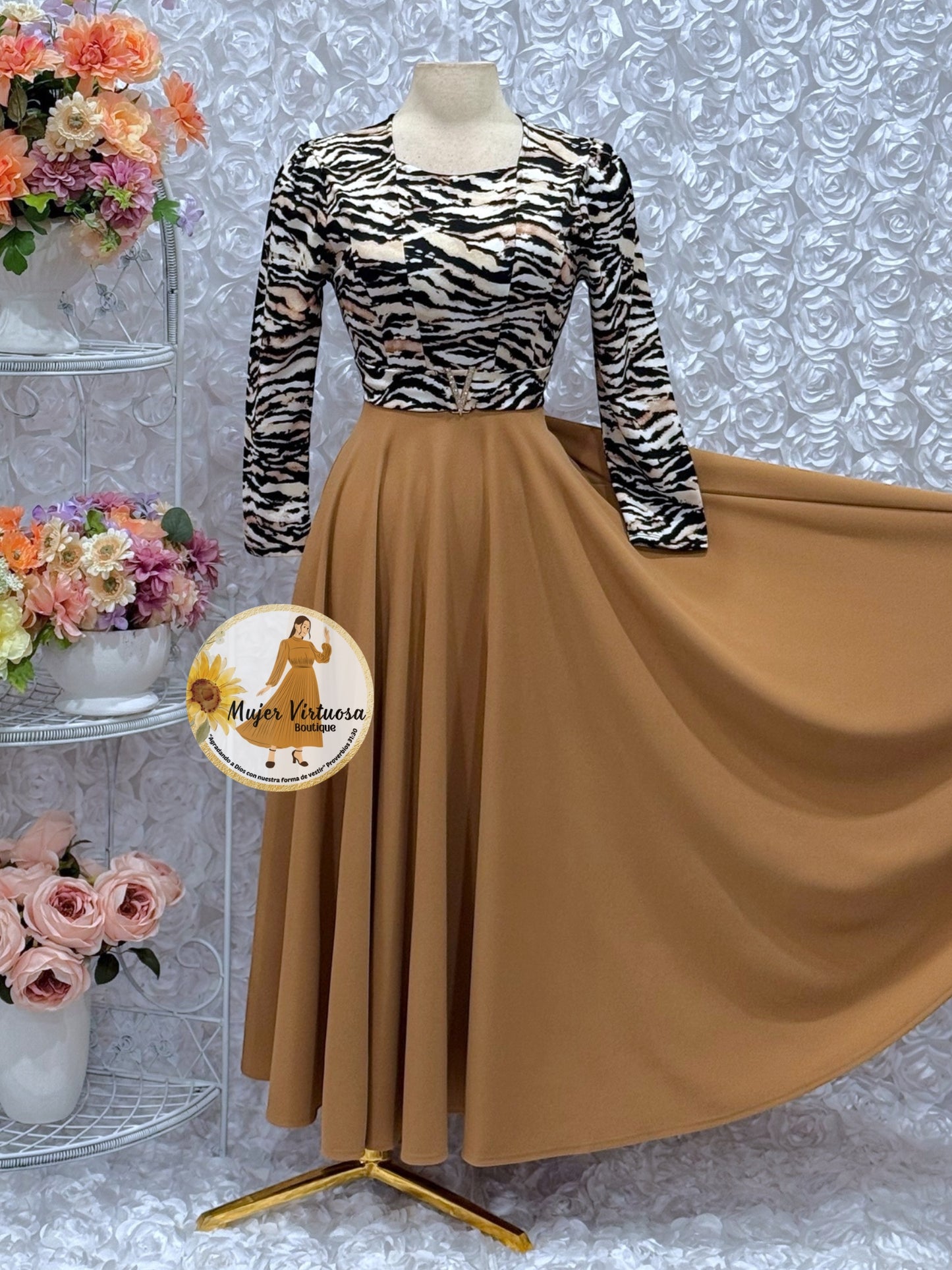 Nadia Mocha Animal Print Dress