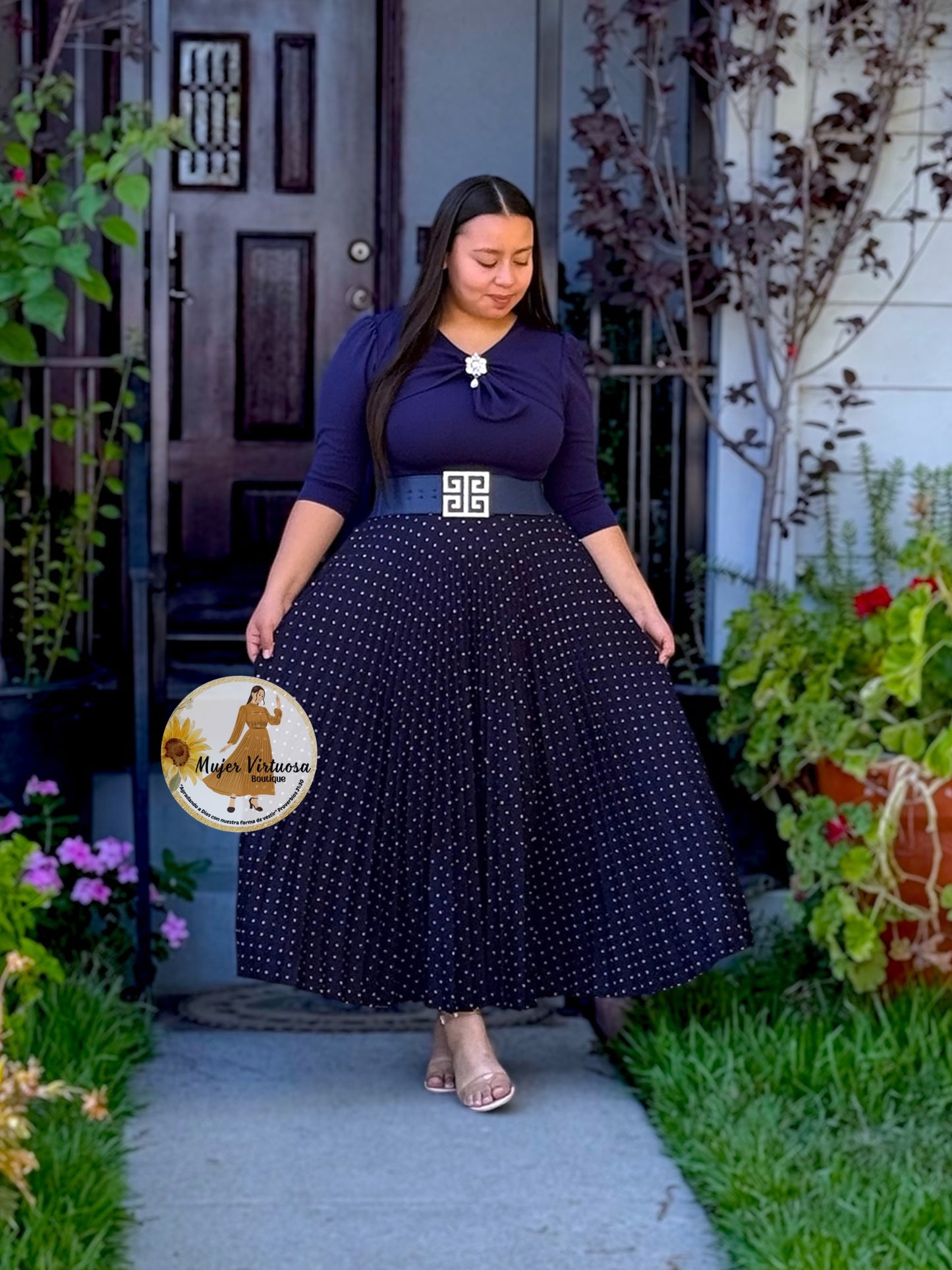 Berenice Navy Polka Dot Dress