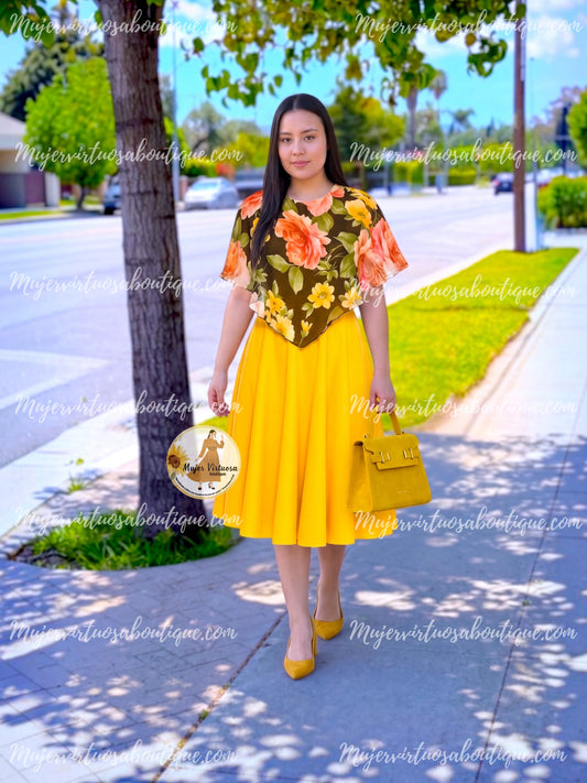 Maribel Yellow Cape Midi Dress