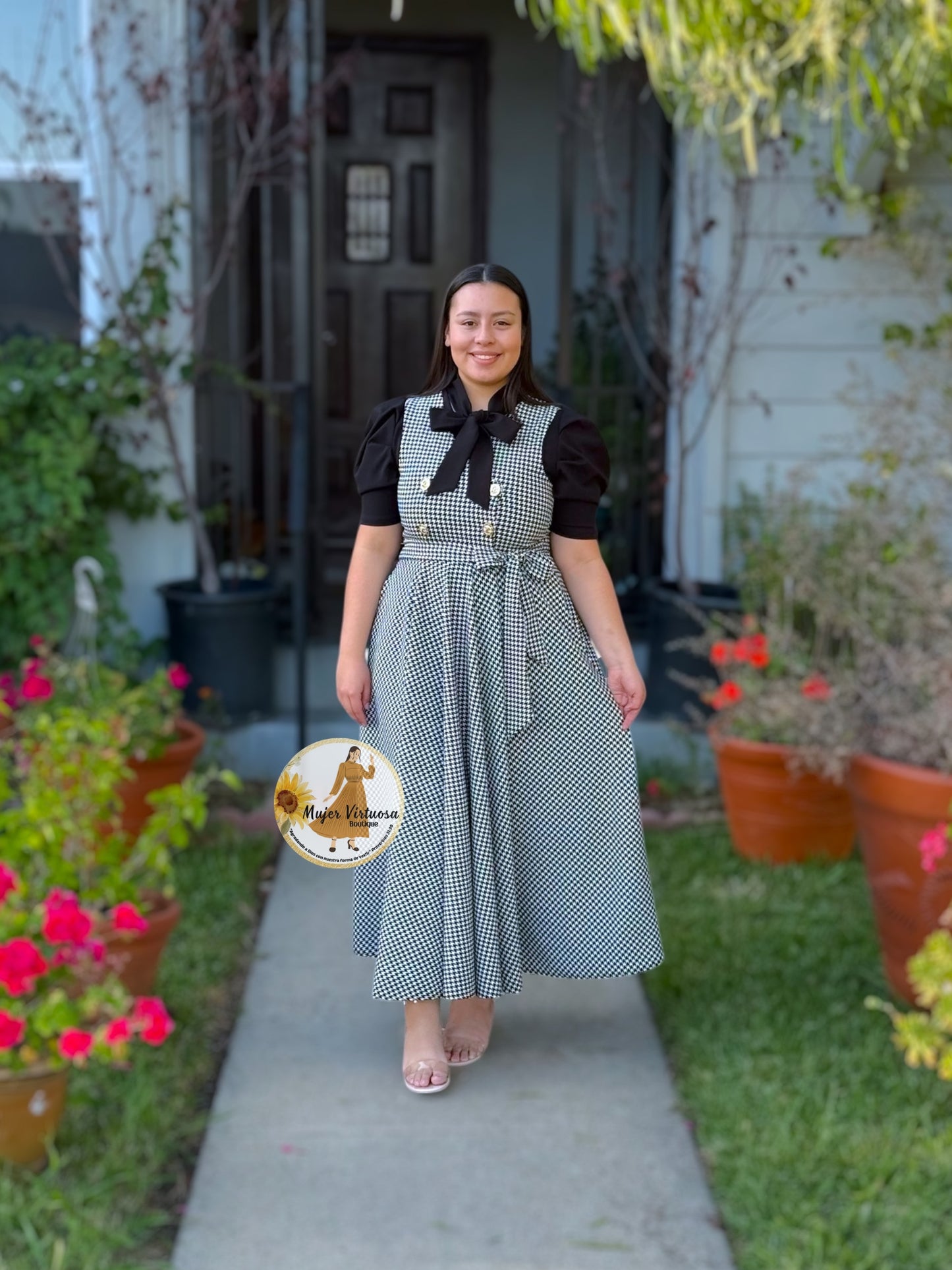 Rosy Black & White Plaid Overall