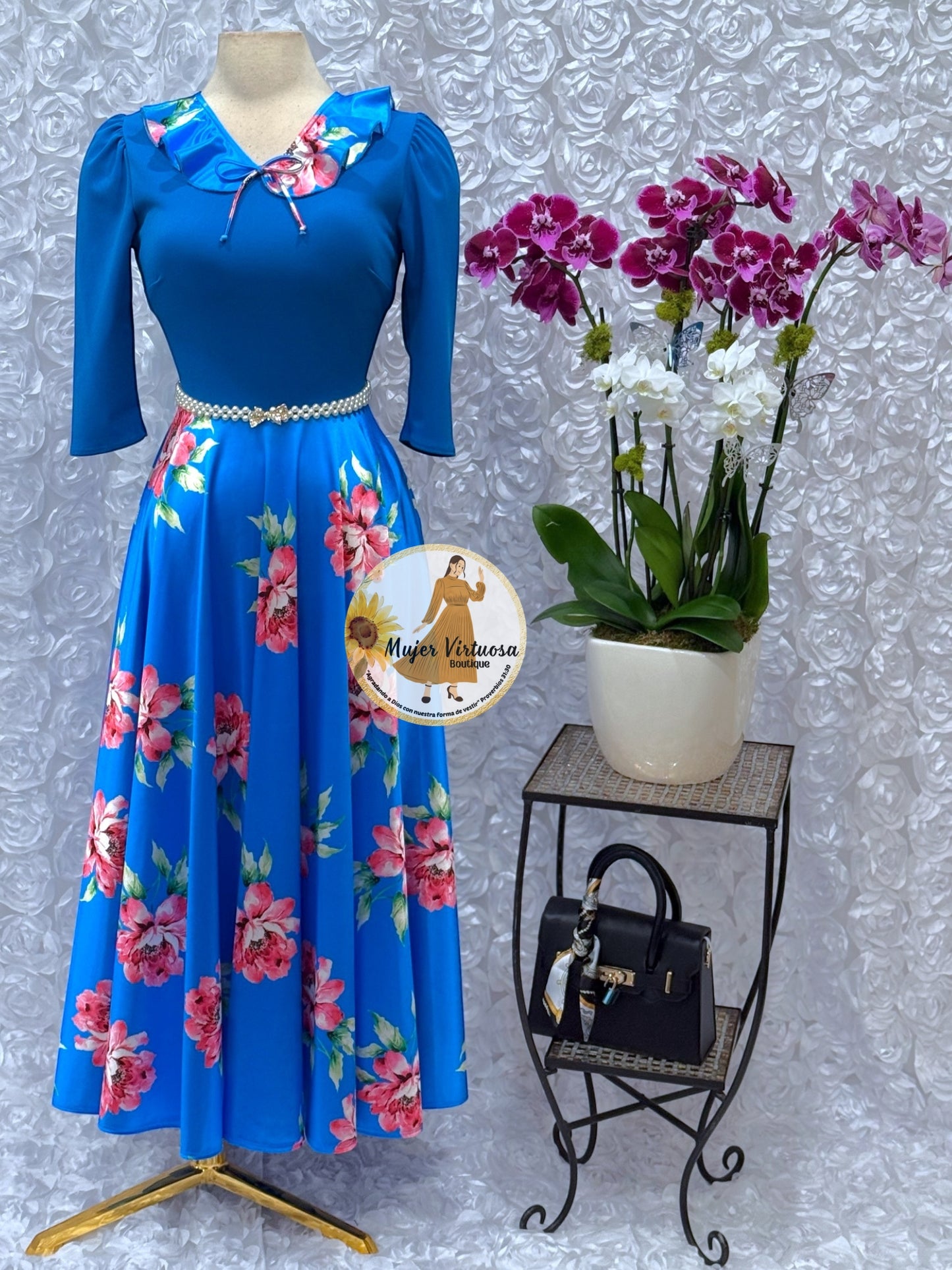 Francesca Blue Satin Dress