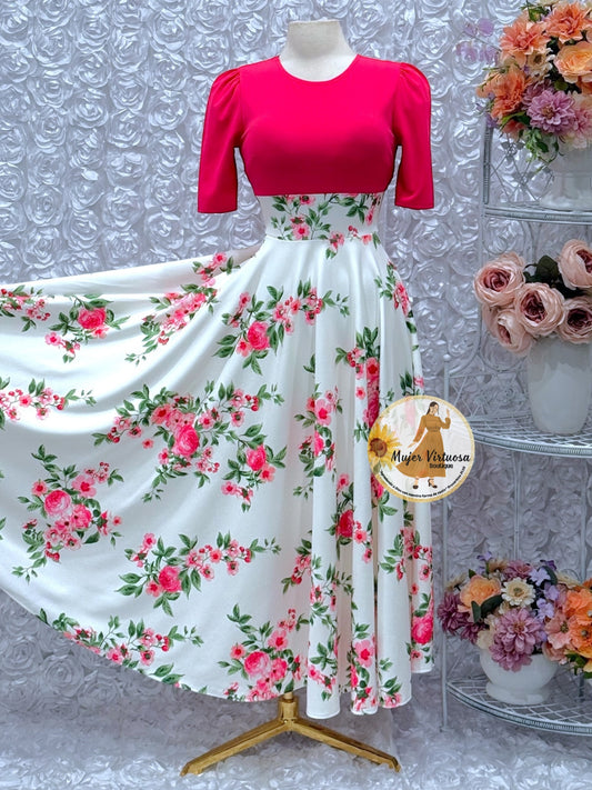 Eliana Fucsia/White Floral Dress