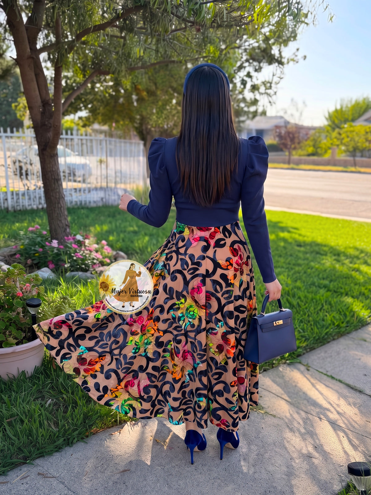 Larissa Navy & Velvet Floral Dress