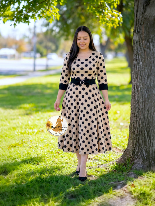 Mocha Polka Dot Midi Dress