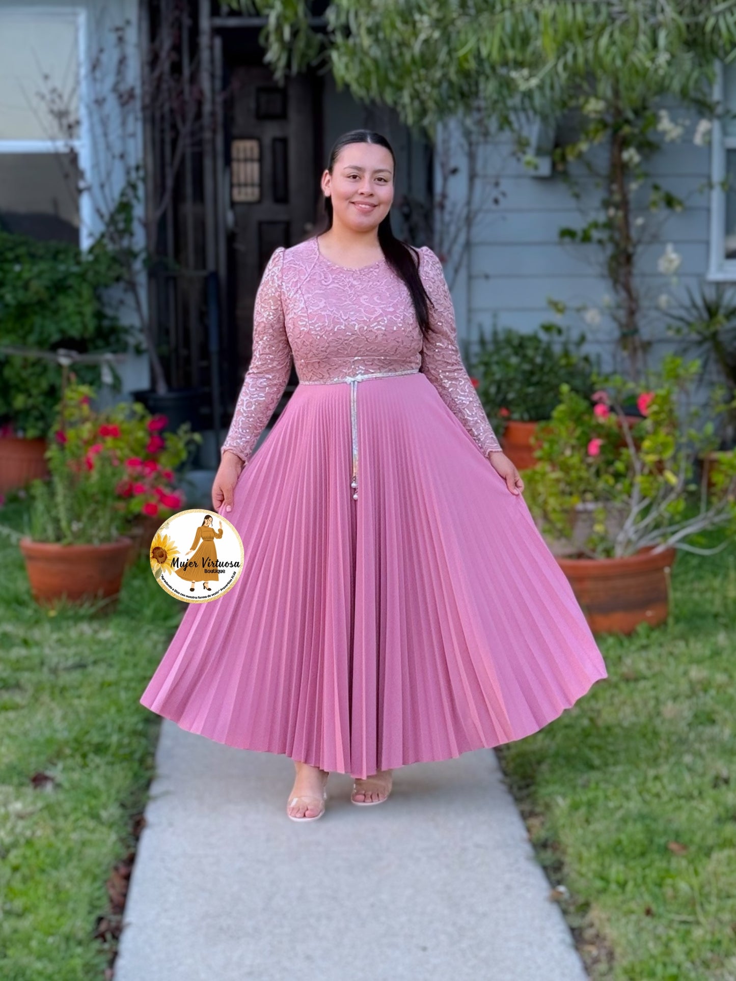 Arely Pink Pleated Dress