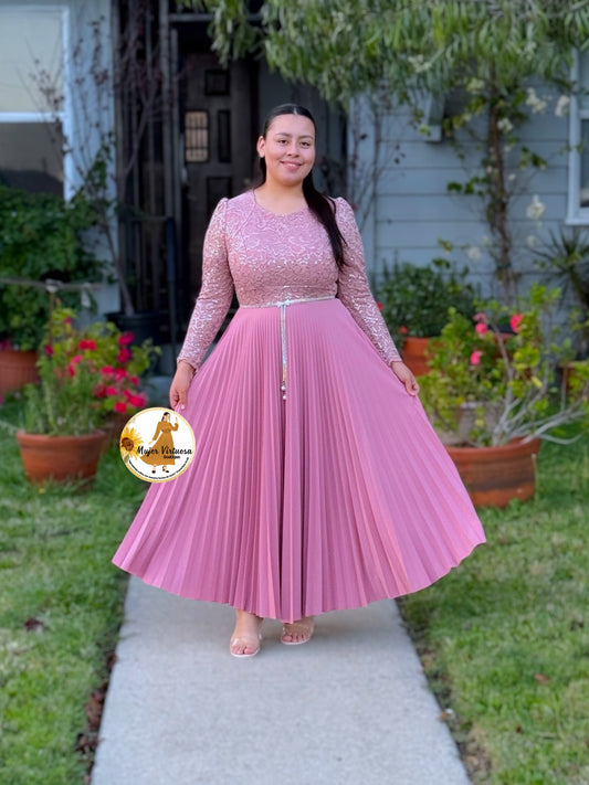 Arely Pink Pleated Dress