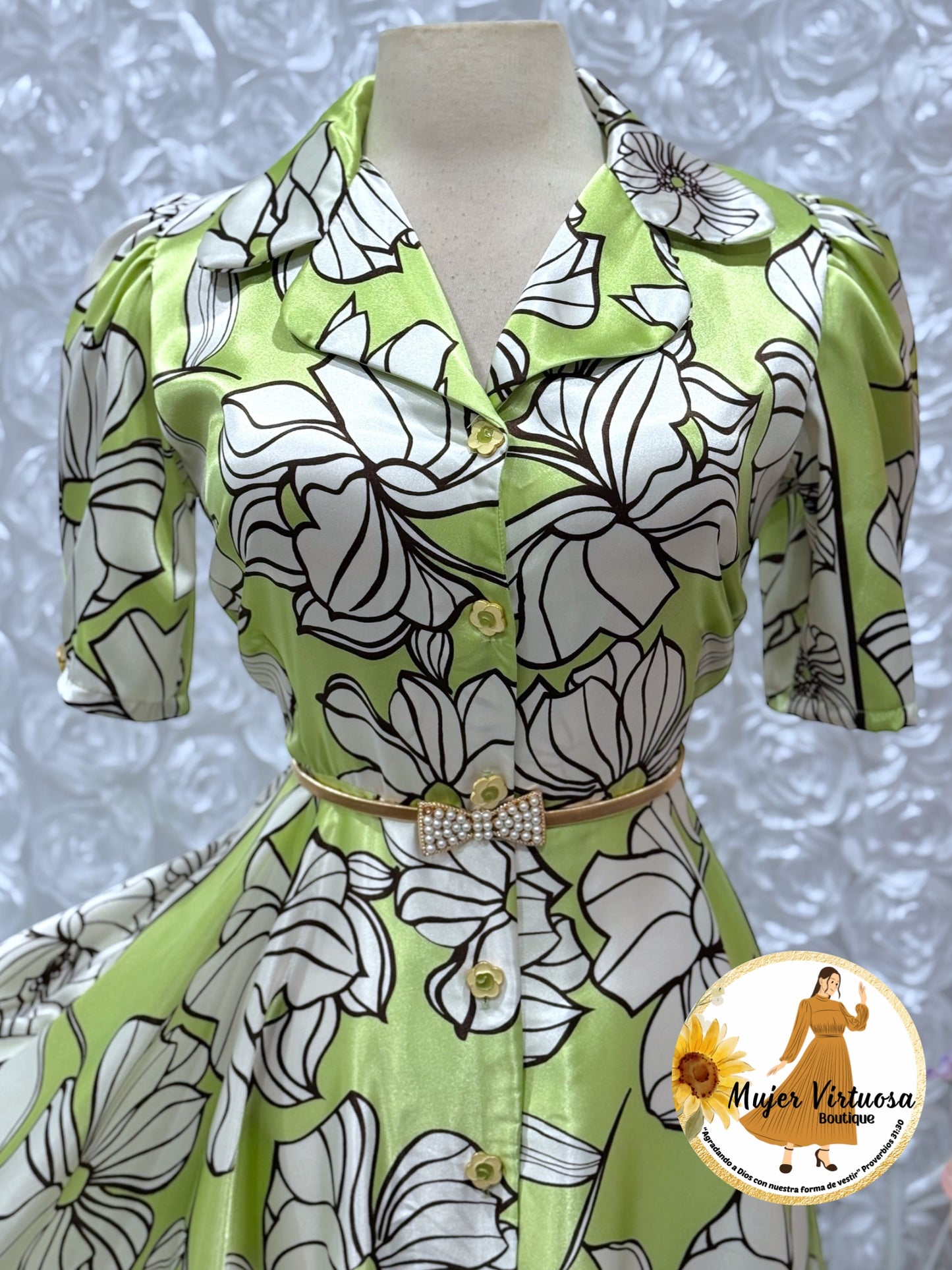 Jimena Lime Floral Satin Dress