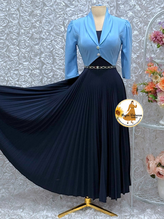 Emely Sky Blue & Navy Dress