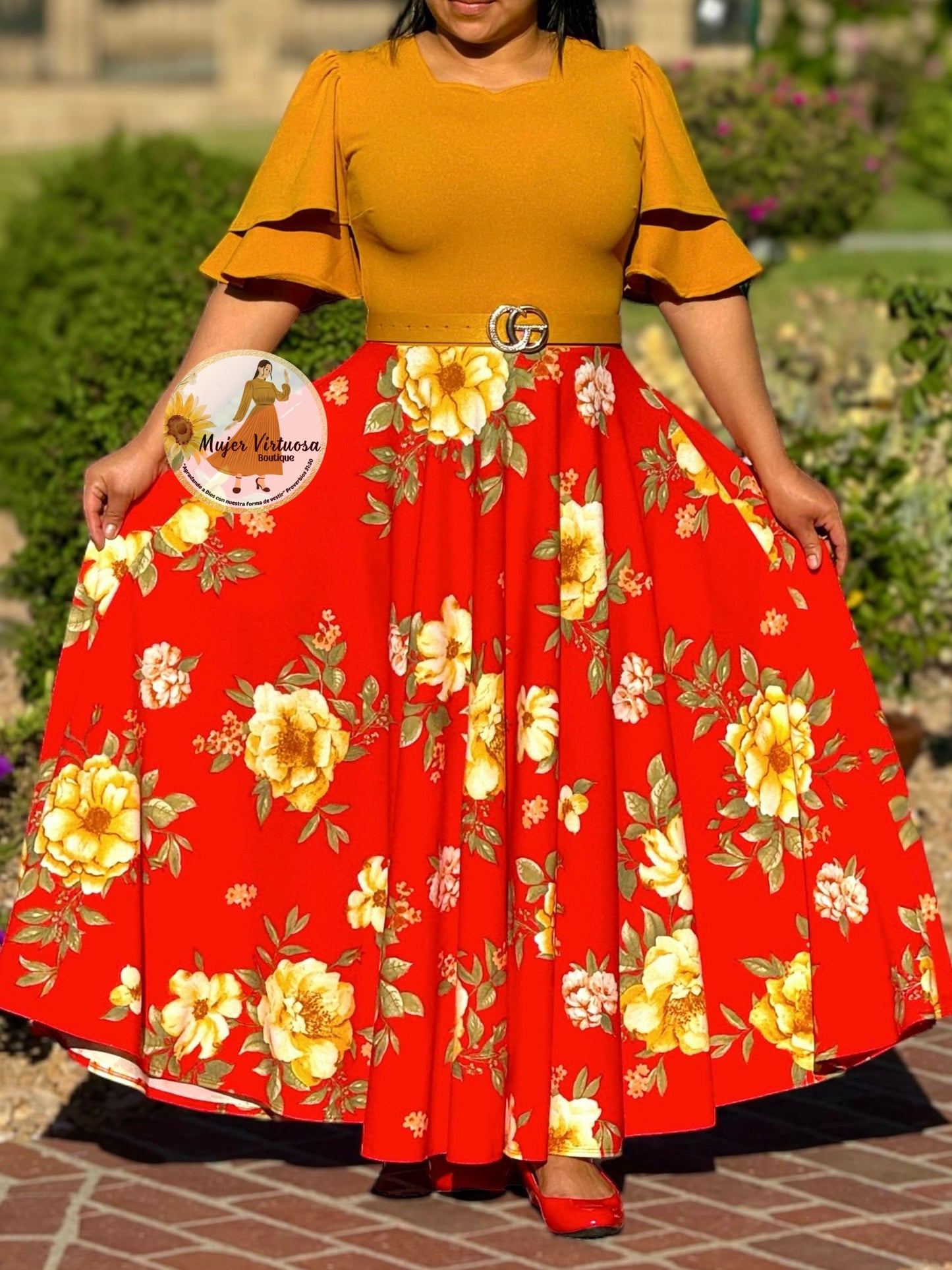 Olivia Mustard & Red Floral Dress