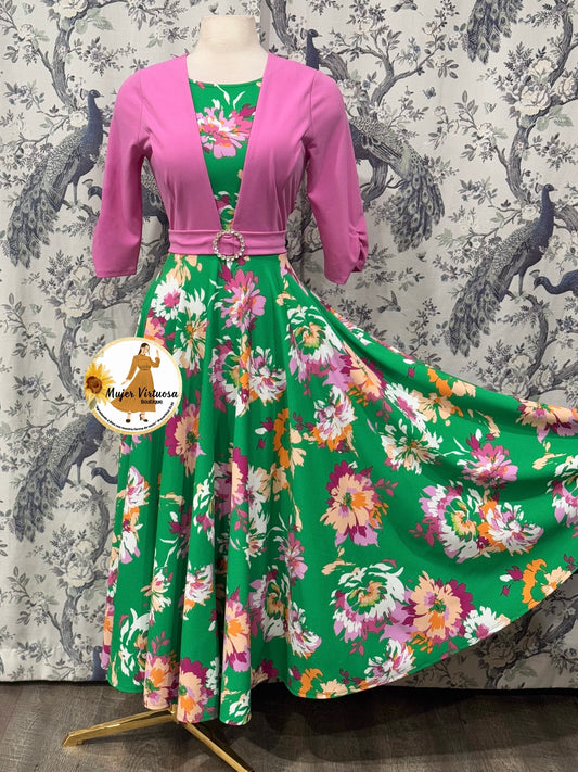 Pink & Green Floral Blazer Dress