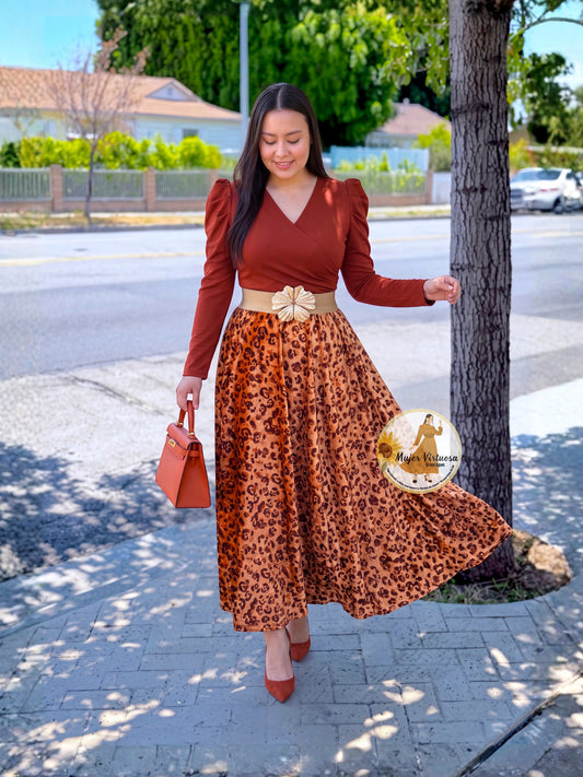 Larissa Rust Animal Print Velvet Dress