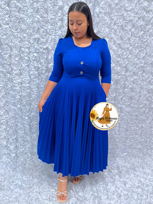 Milena Royal Blue Pleated Dress