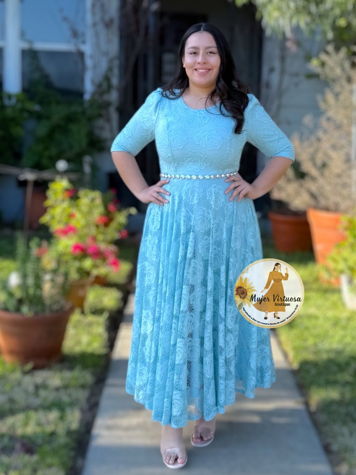 Camila Aqua Lace Dress