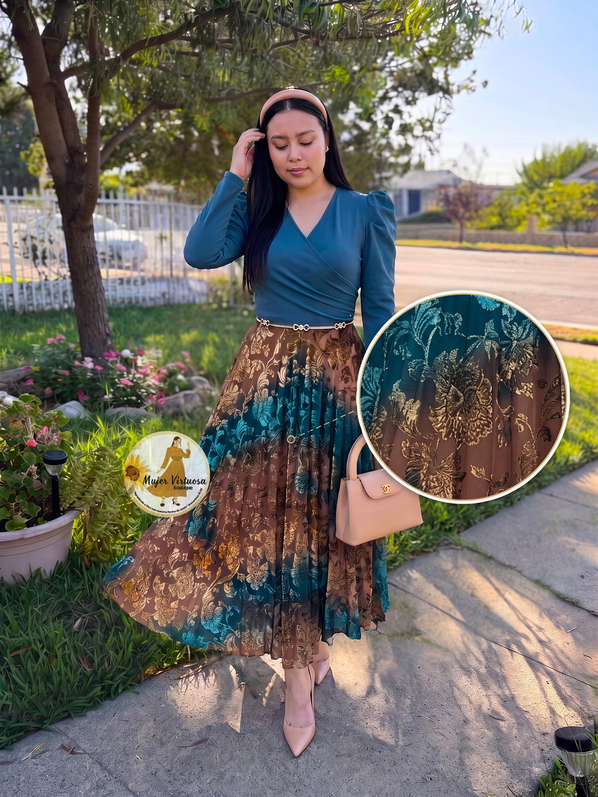 Larissa Teal & Velvet Floral Dress