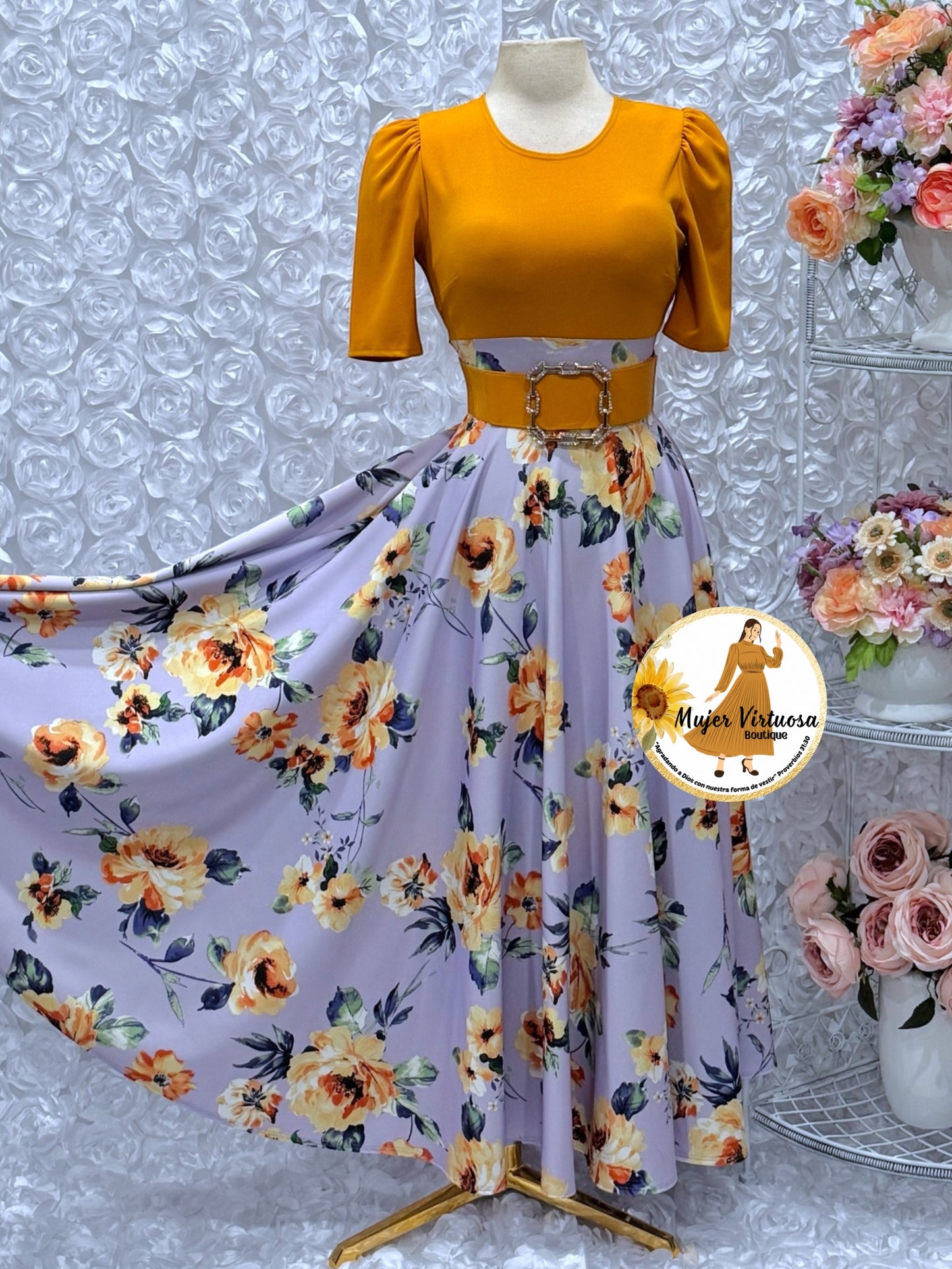 Eliana Mustard/Lilac Floral Dress