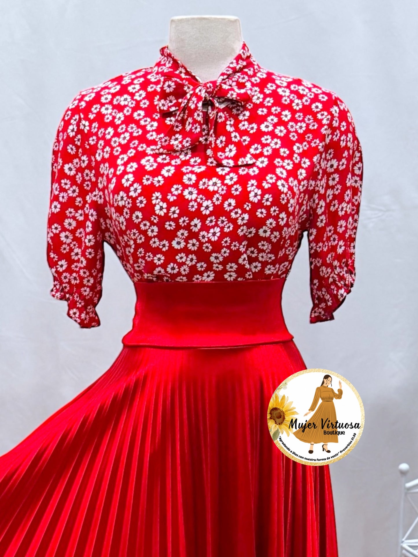 Red Floral Top with bow