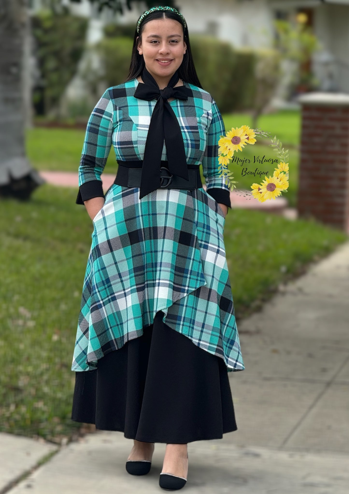 Oriana Menta Plaid Dress