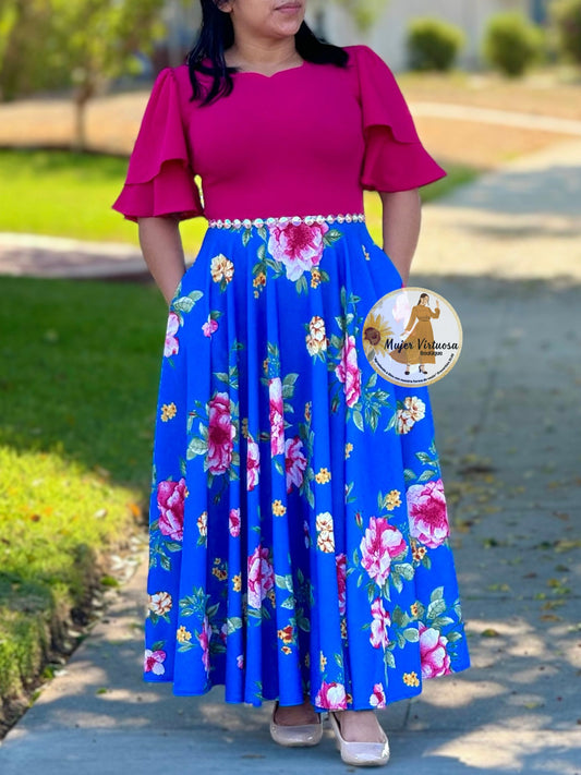 Olivia Fucsia & Blue Floral Dress