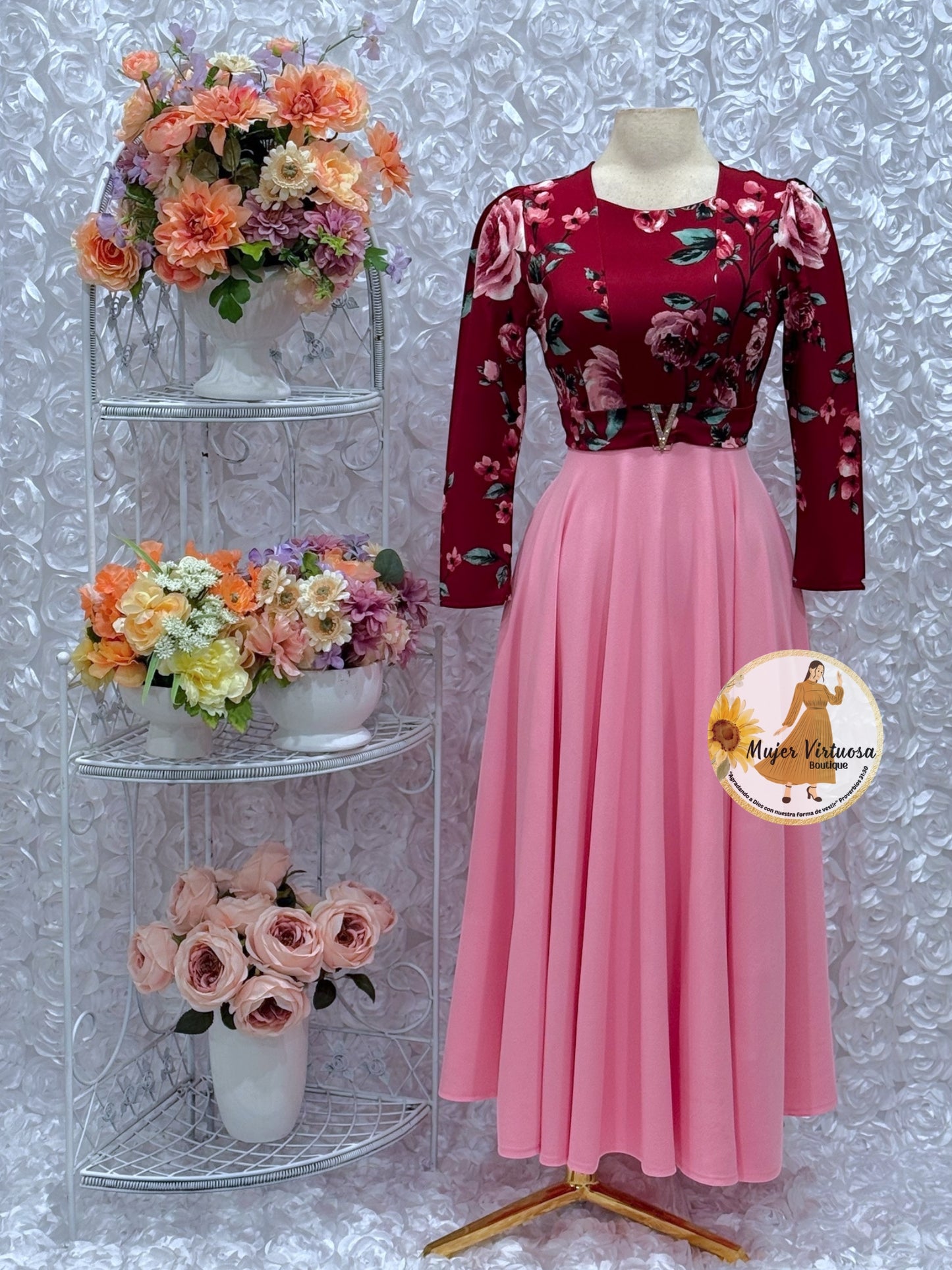 Nadia Burgundy/Pink Floral Dress