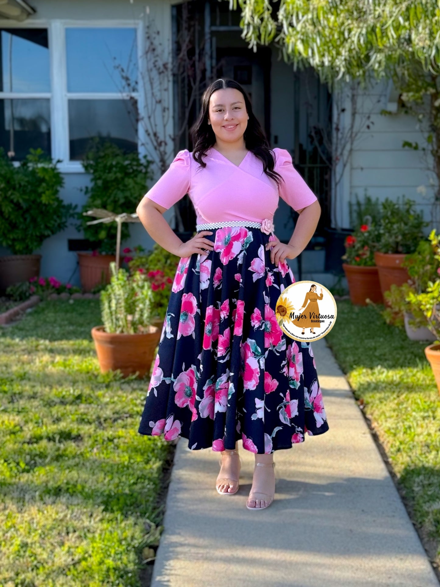 Susan Pink & Navy Floral Dress