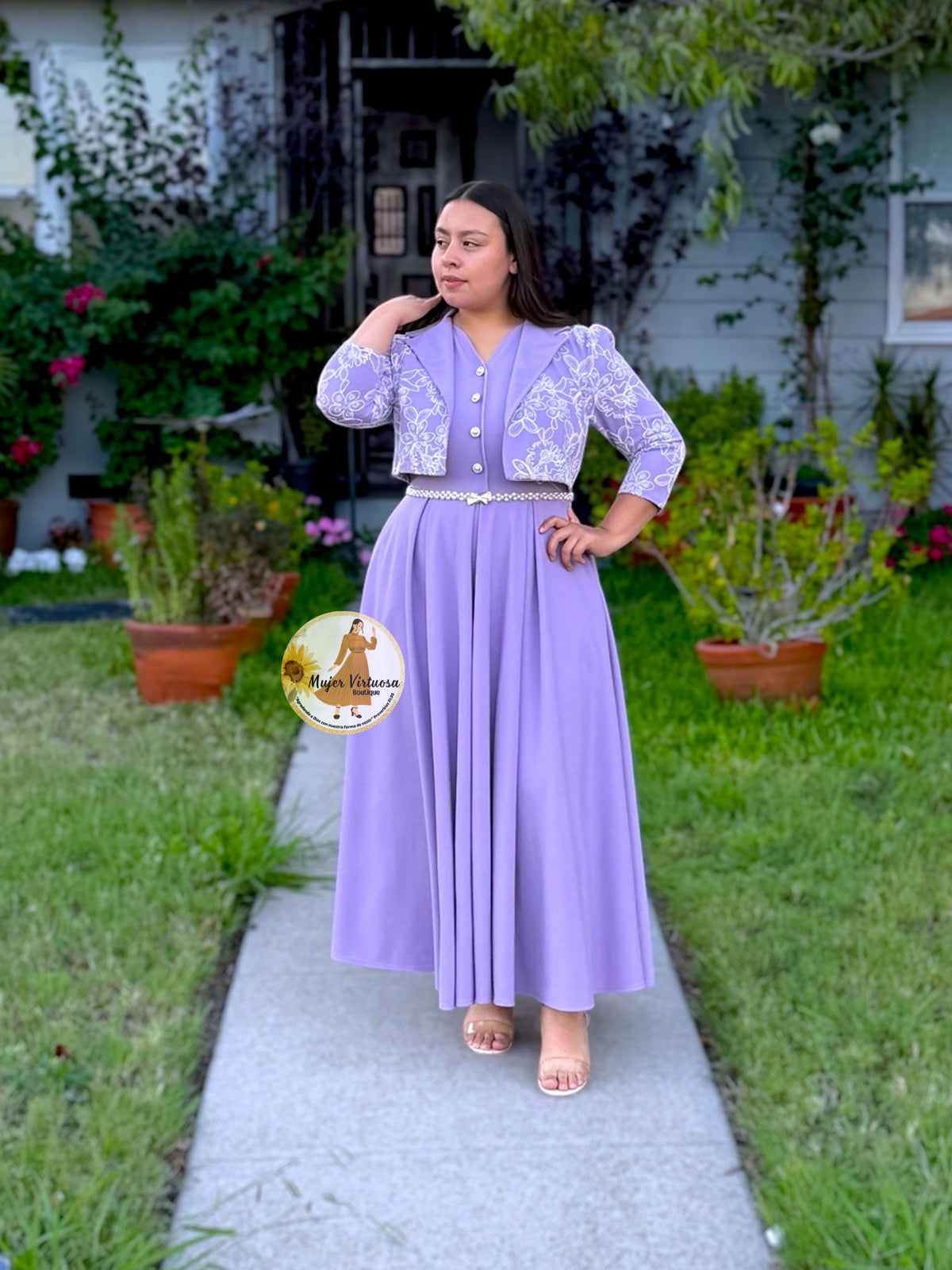 Linda Lilac Embroidered Dress