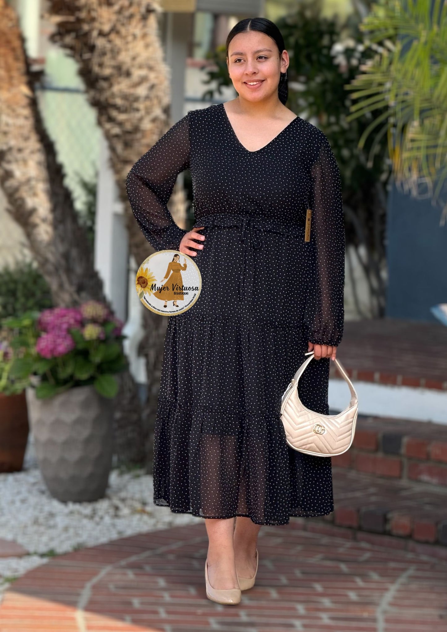 Black Polka Dot Midi Dress