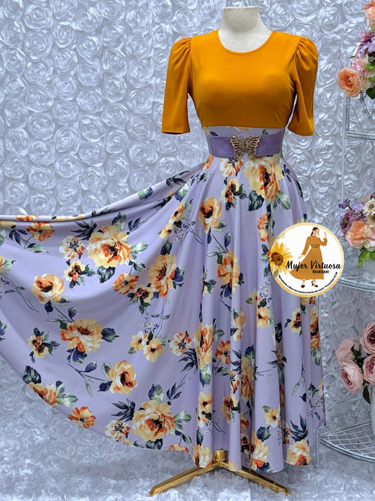 Eliana Mustard/Lilac Floral Dress