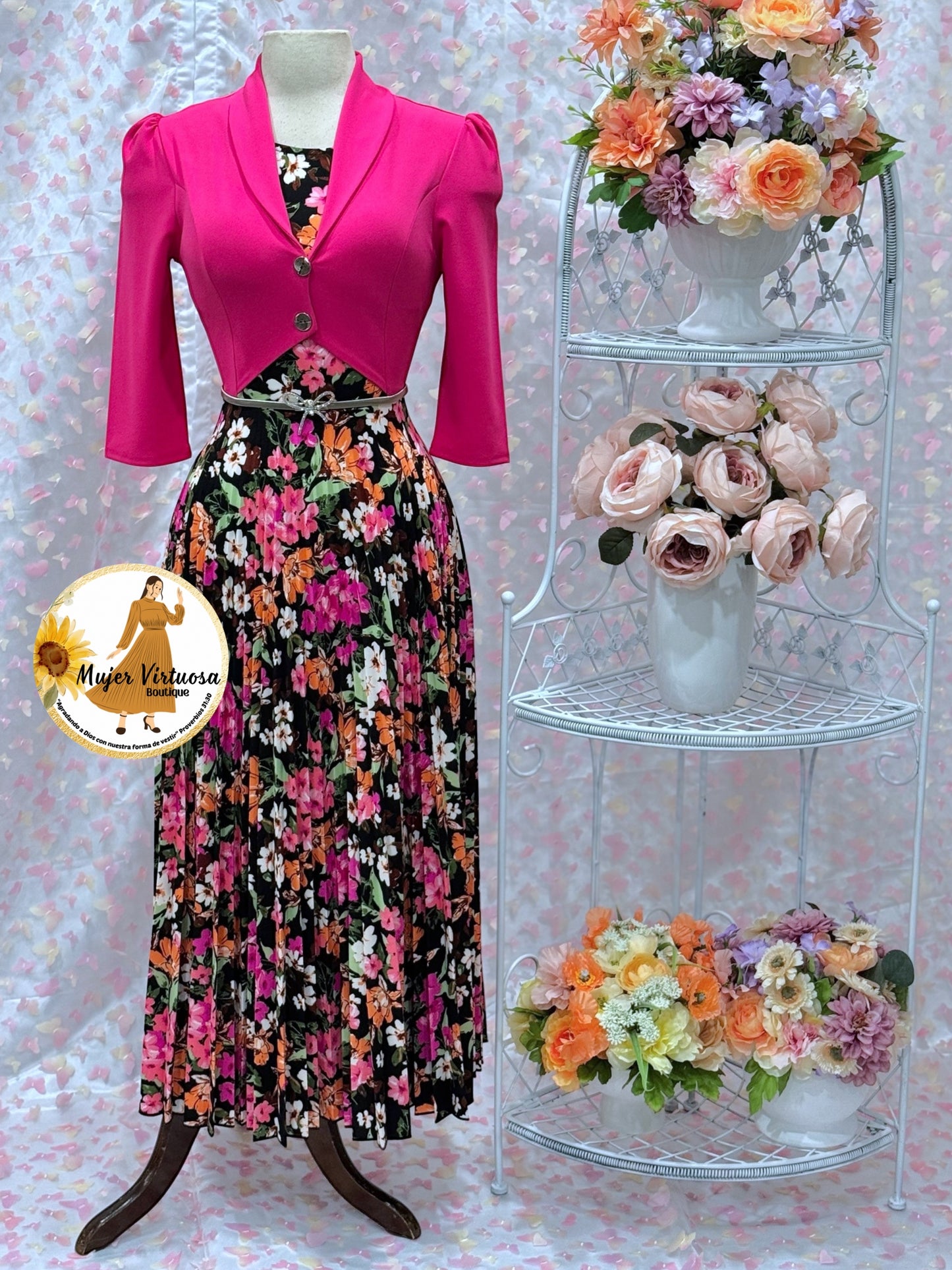 Milena Fucsia/Black Pleated Dress