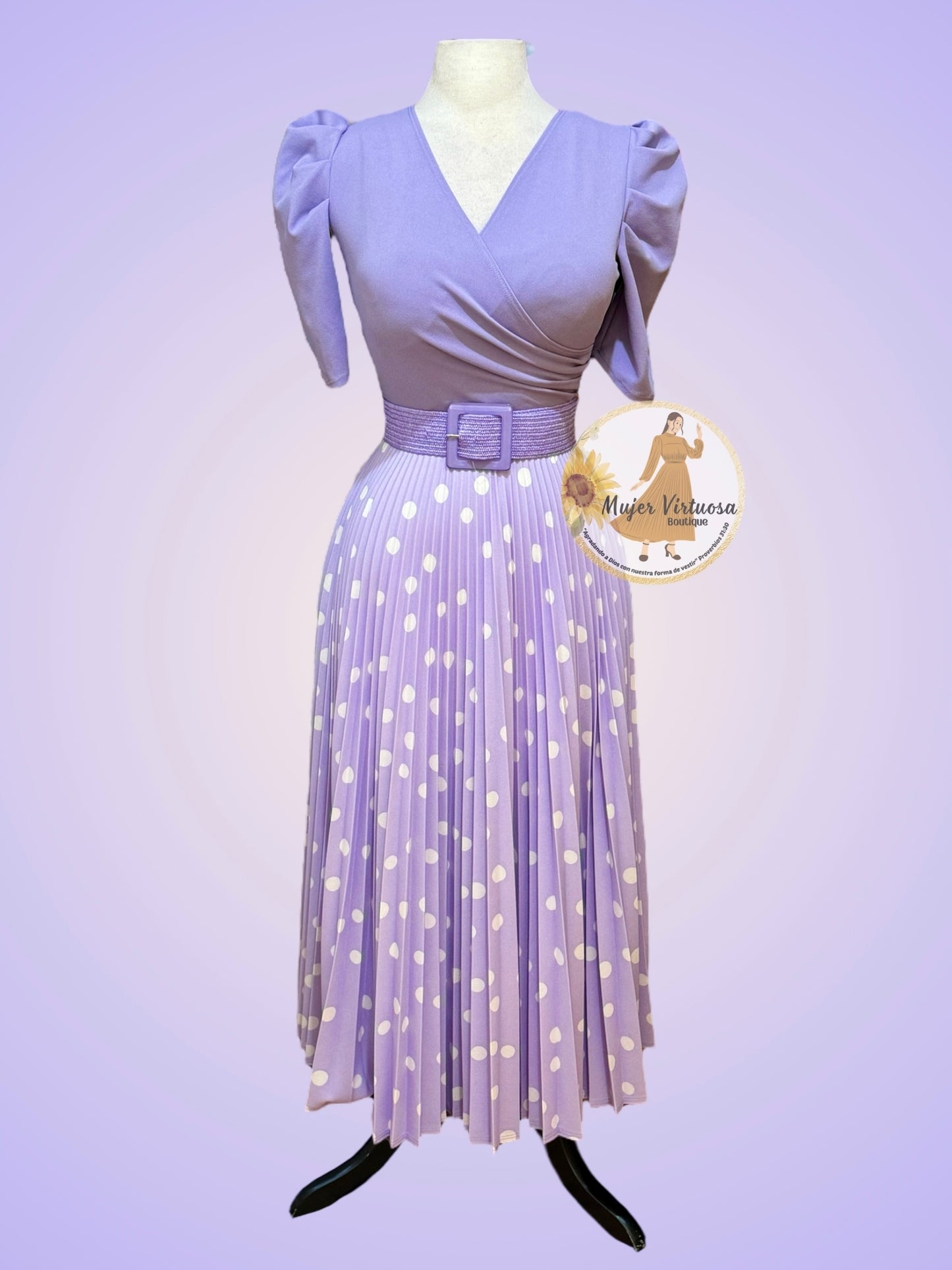 Jessica Lilac Polka Dot Pleated Dress