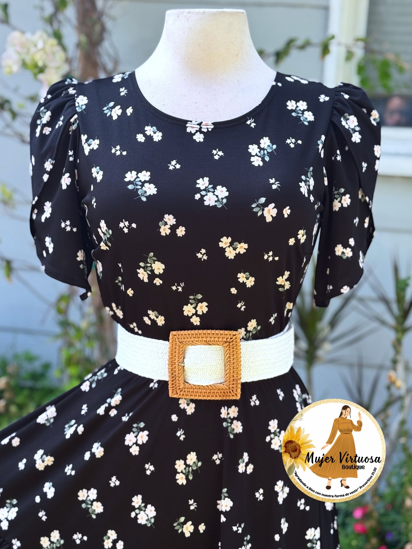 Abigail Black Three Tier Floral Dress