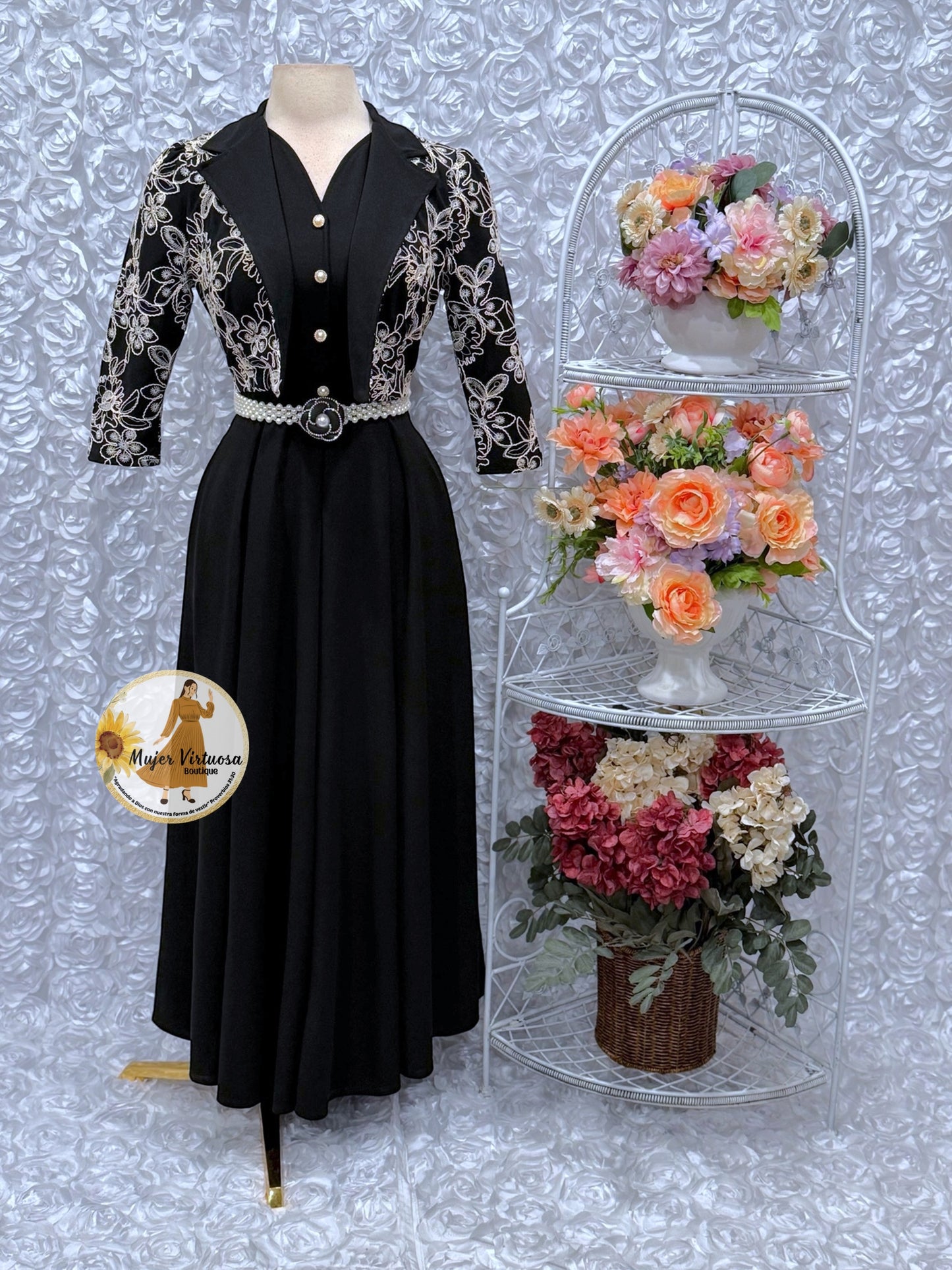 Linda Black Embroidered Dress