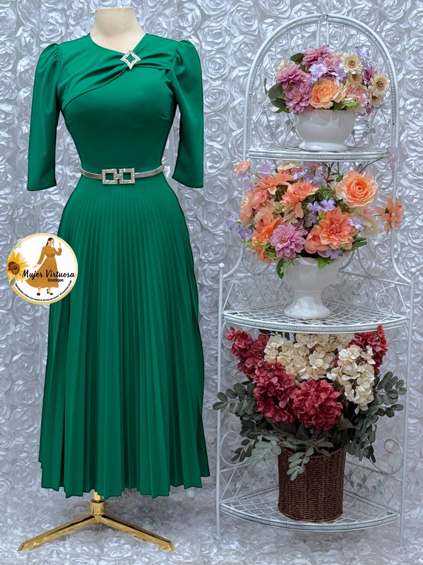 Rosalie Kelly Green Pleated Dress
