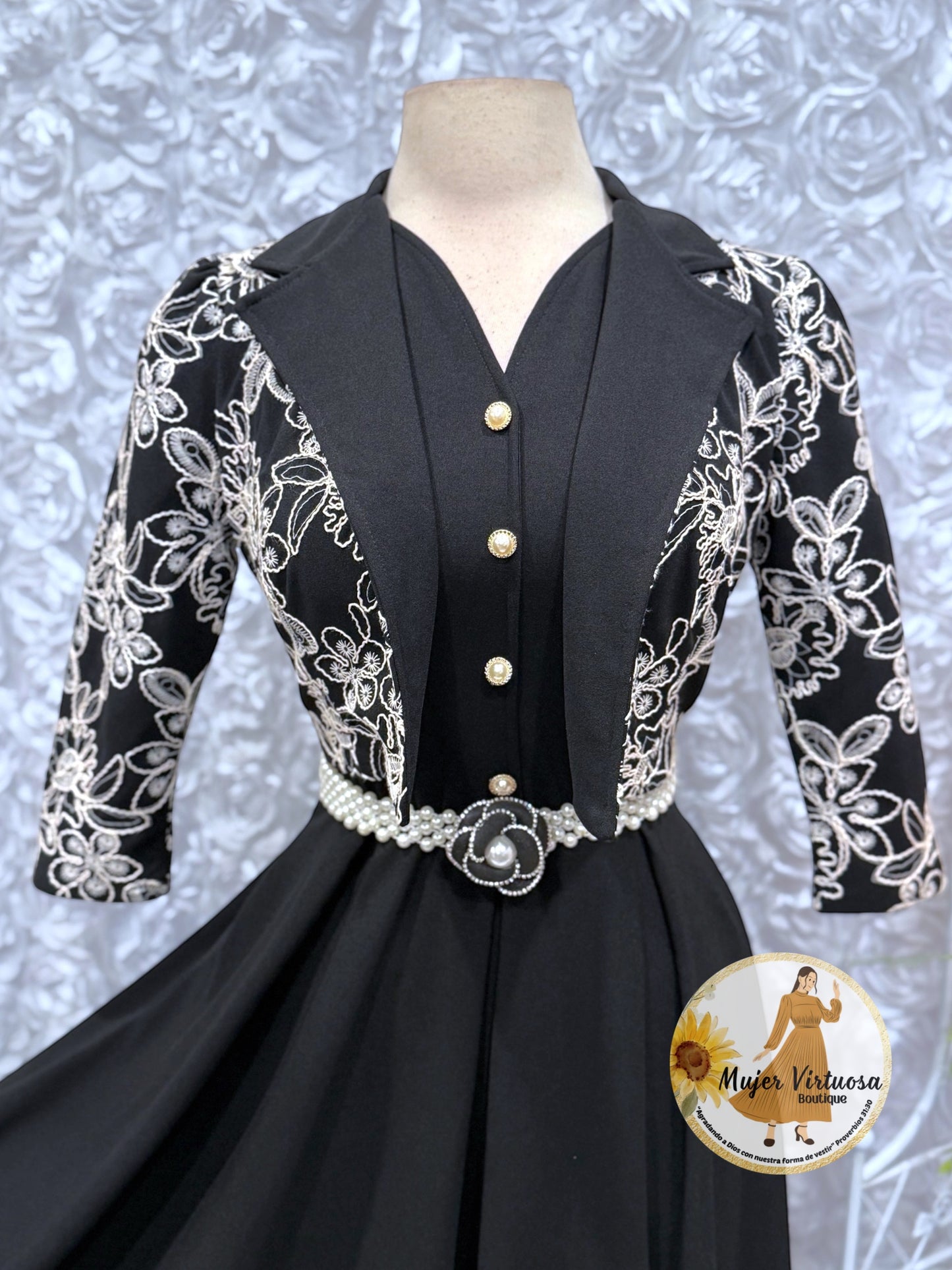 Linda Black Embroidered Dress