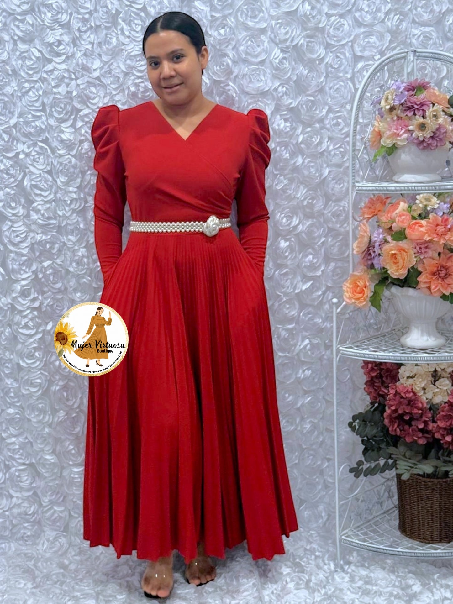 Yvette Rust Pleated Dress