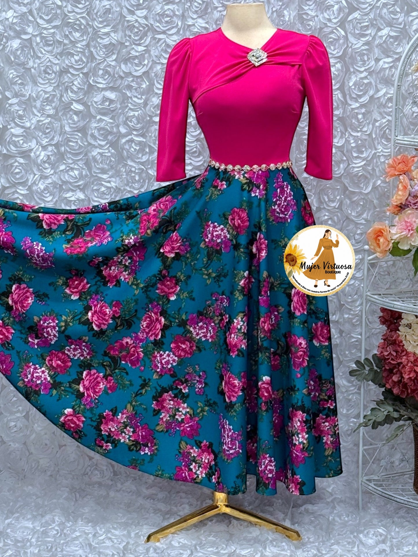 Rosalie Pink/Teal Floral Dress