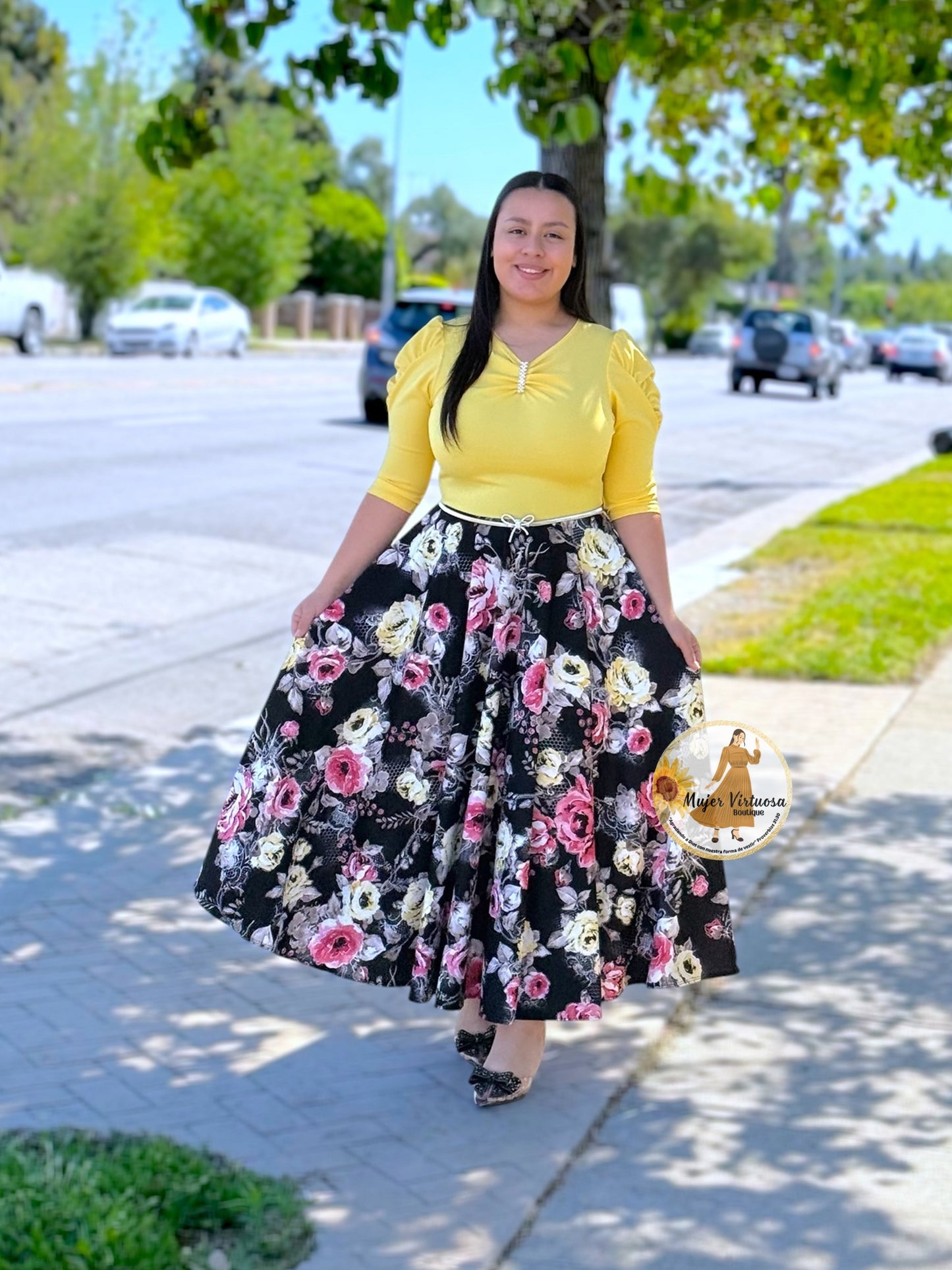 Lisa Pastel Yellow & Black Dress
