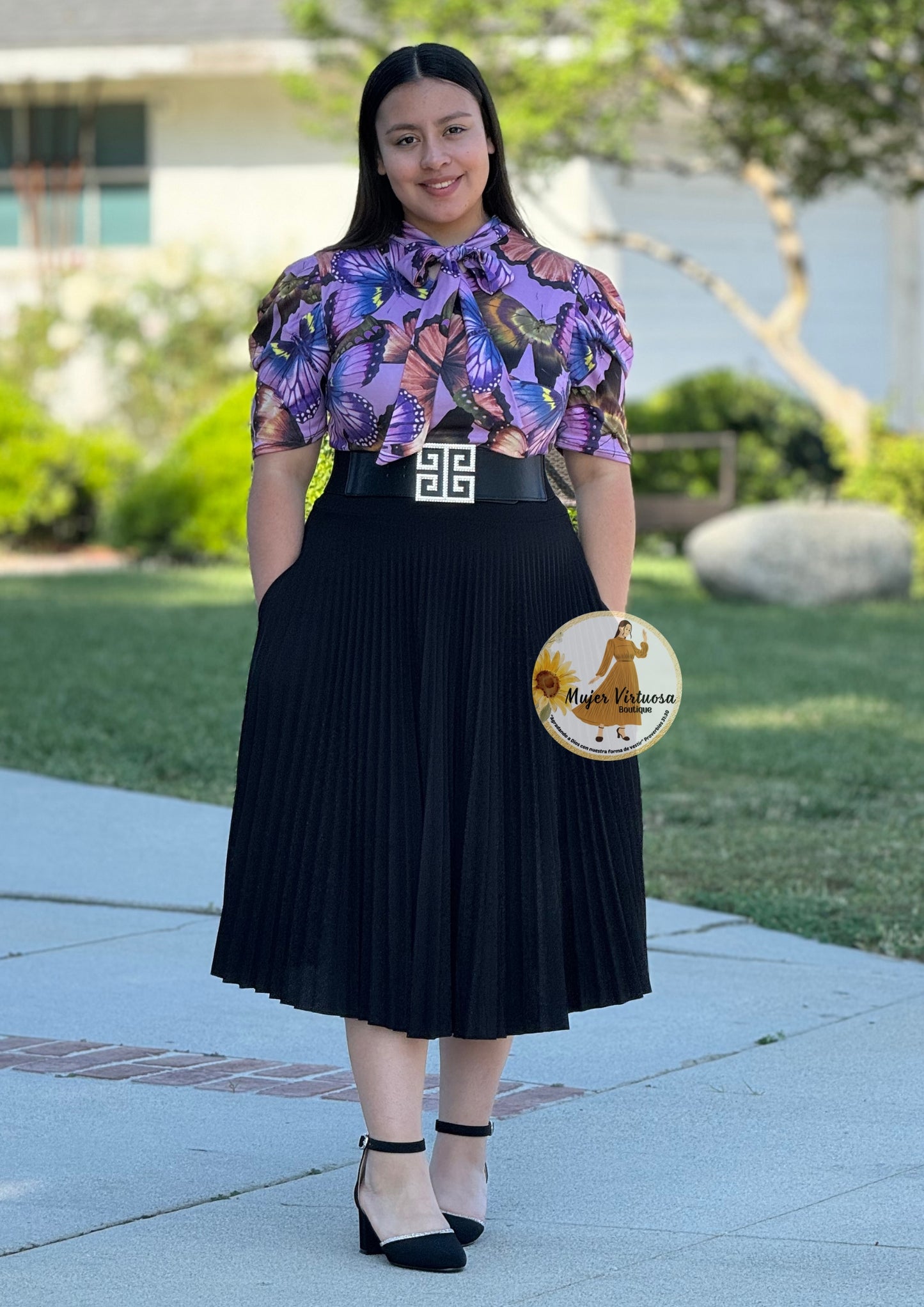 Black Pleated Midi Skirt