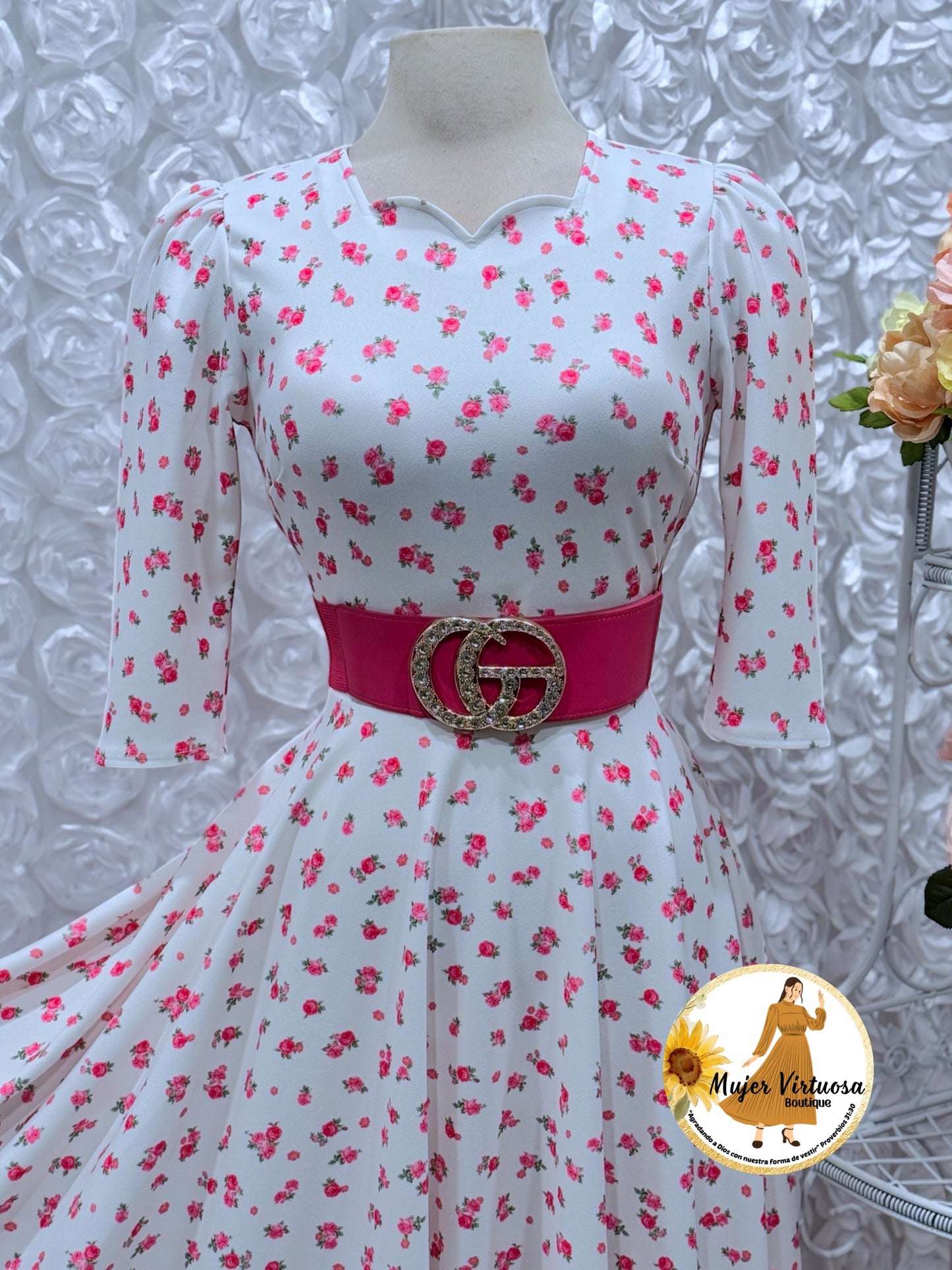 Lucy White/Pink Floral Dress