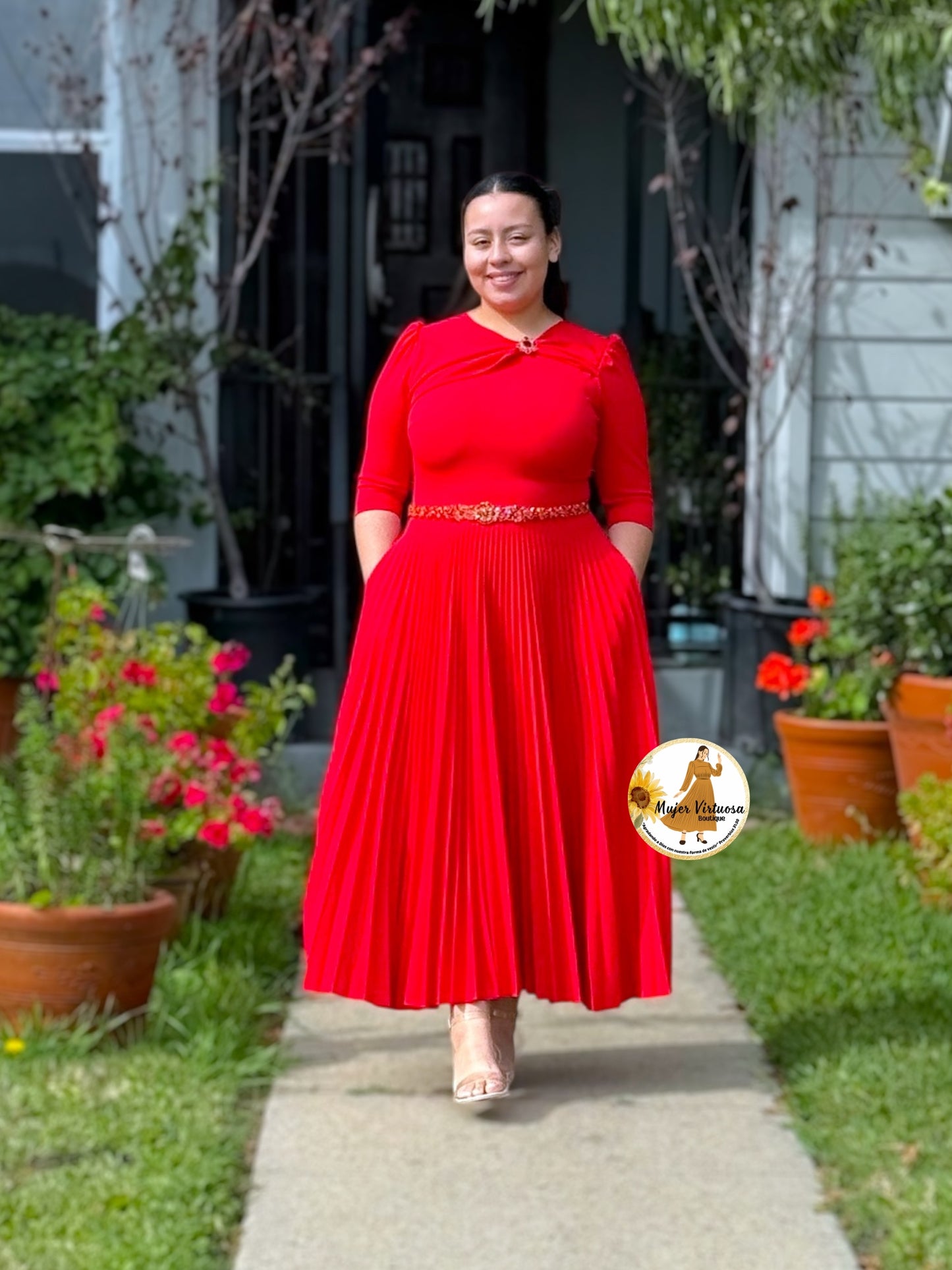 Rosalie Red Pleated Dress