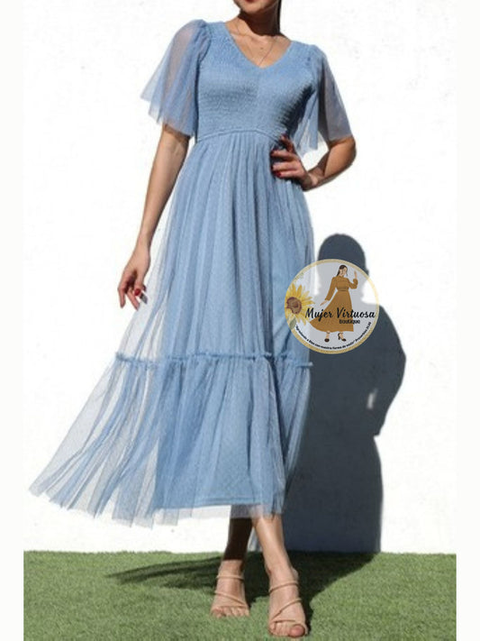 Candy Mesh Elegant Sky Blue Dress