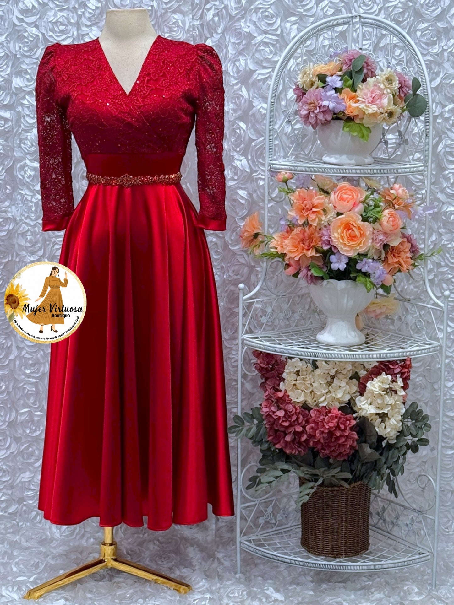 Cecilia Bright Red Satin Dress