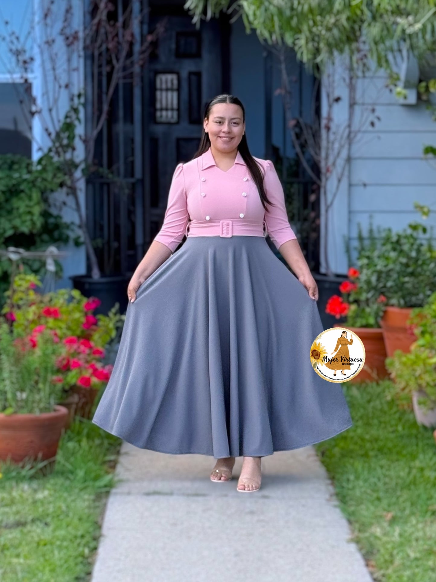 Frida Pink & Grey Dress