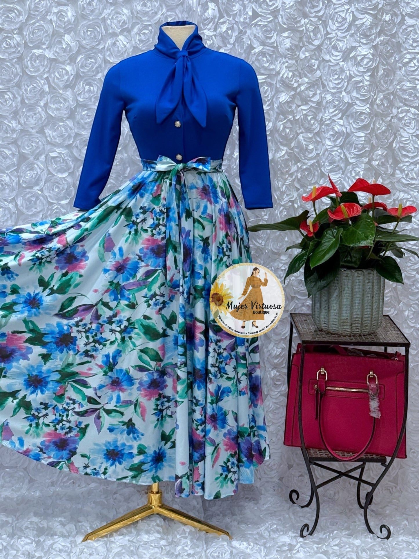 Royal Blue Floral Vintage Style Dress