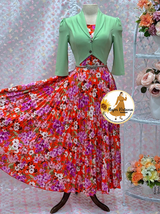 Milena Pistacho/Orange Pleated Dress