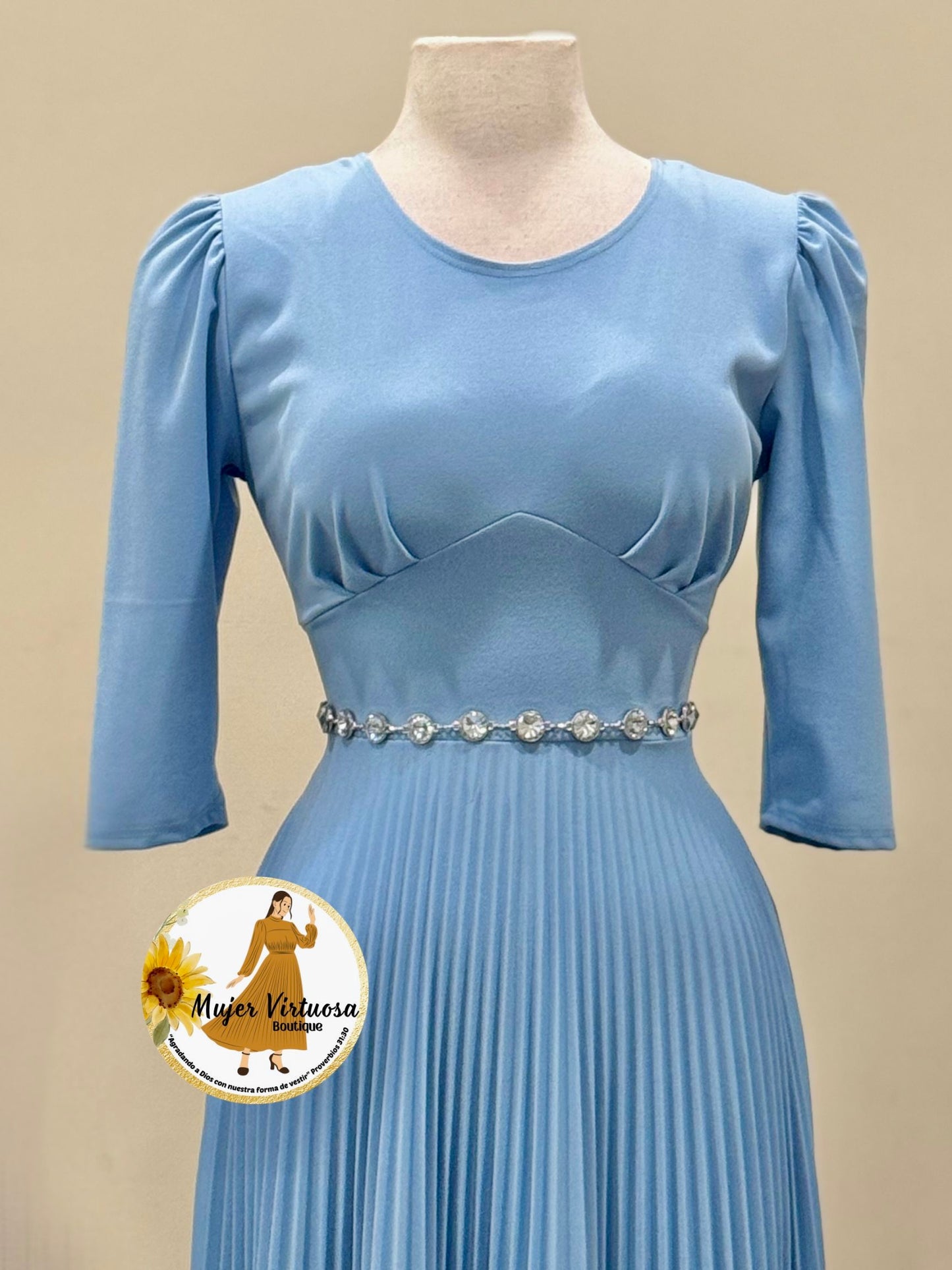 Cristel Sky Blue Pleated Dress