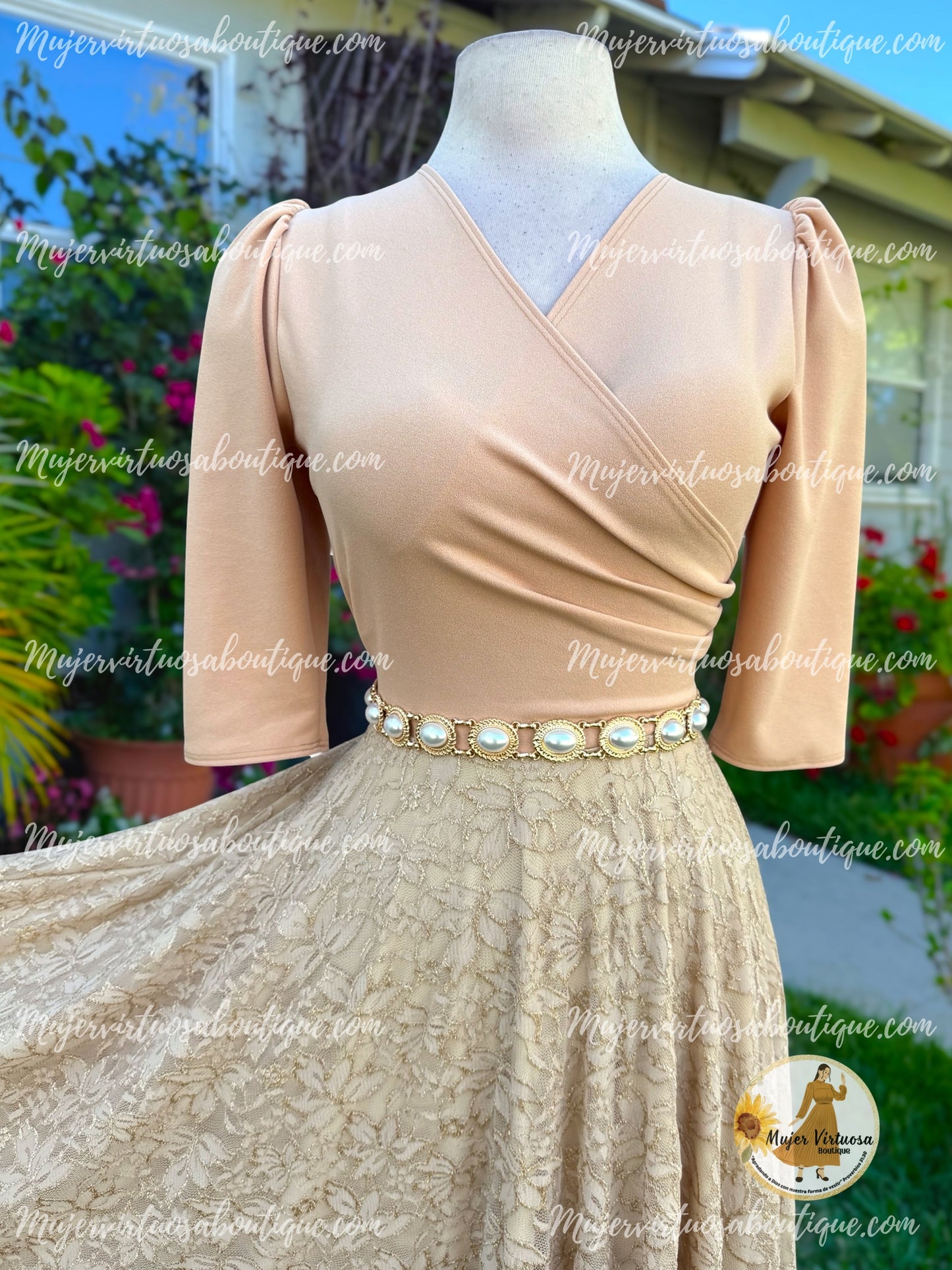 Eva Tan Crepe & Lace Dress