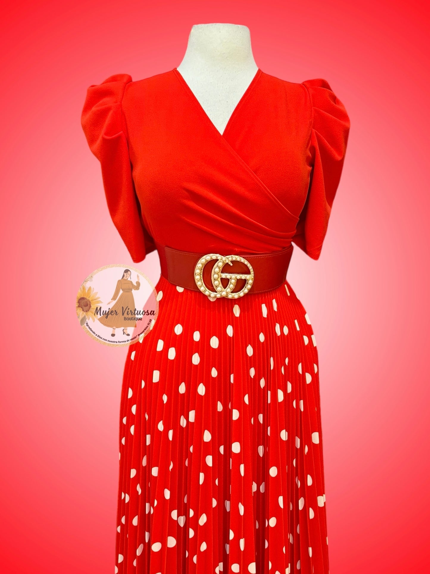 Jessica Red Polka Dot Pleated Dress