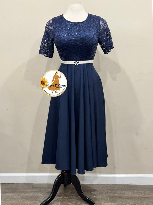 Navy Blue Lace Dress