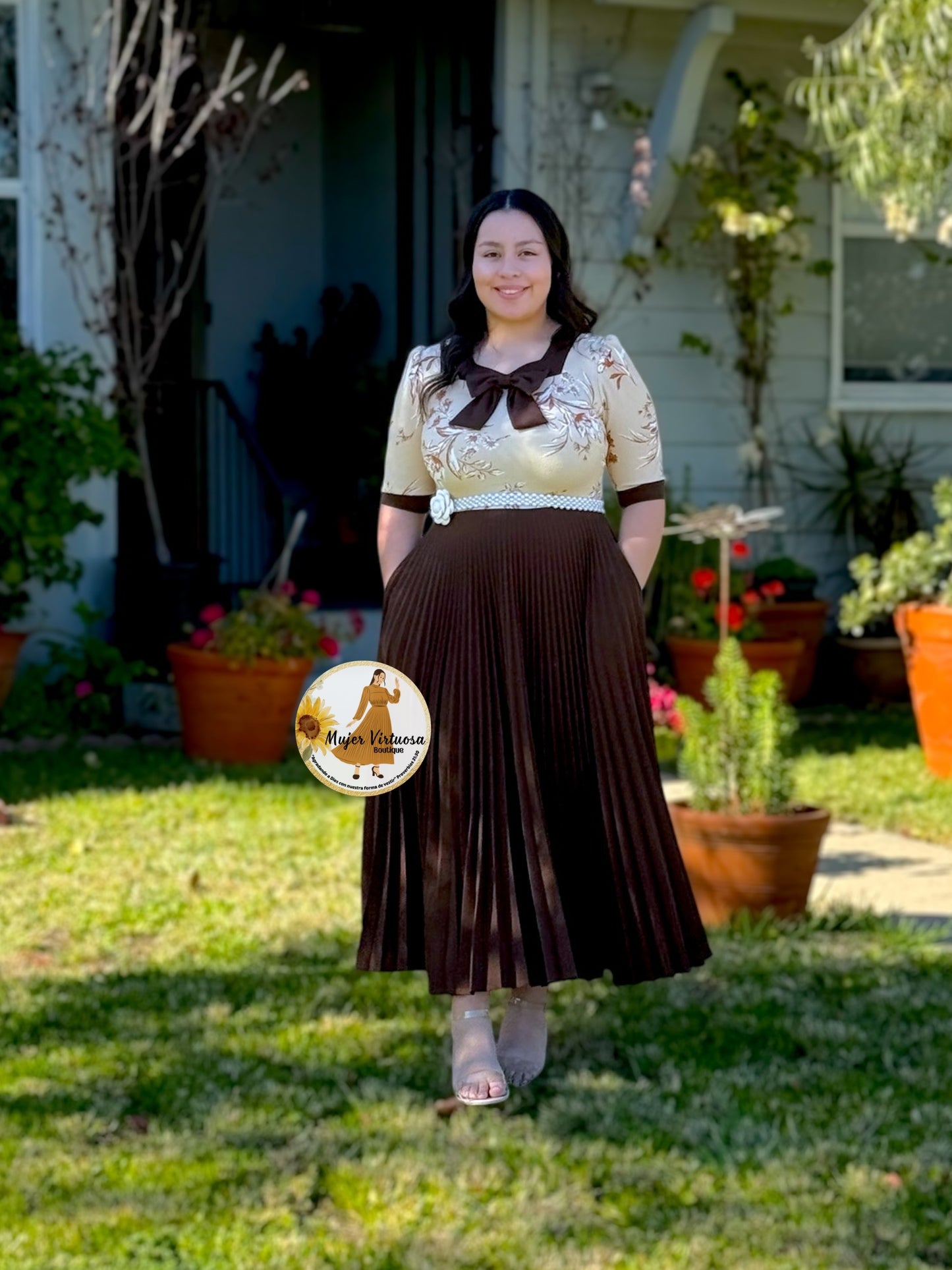 Madelyn Beige & Brown Dress