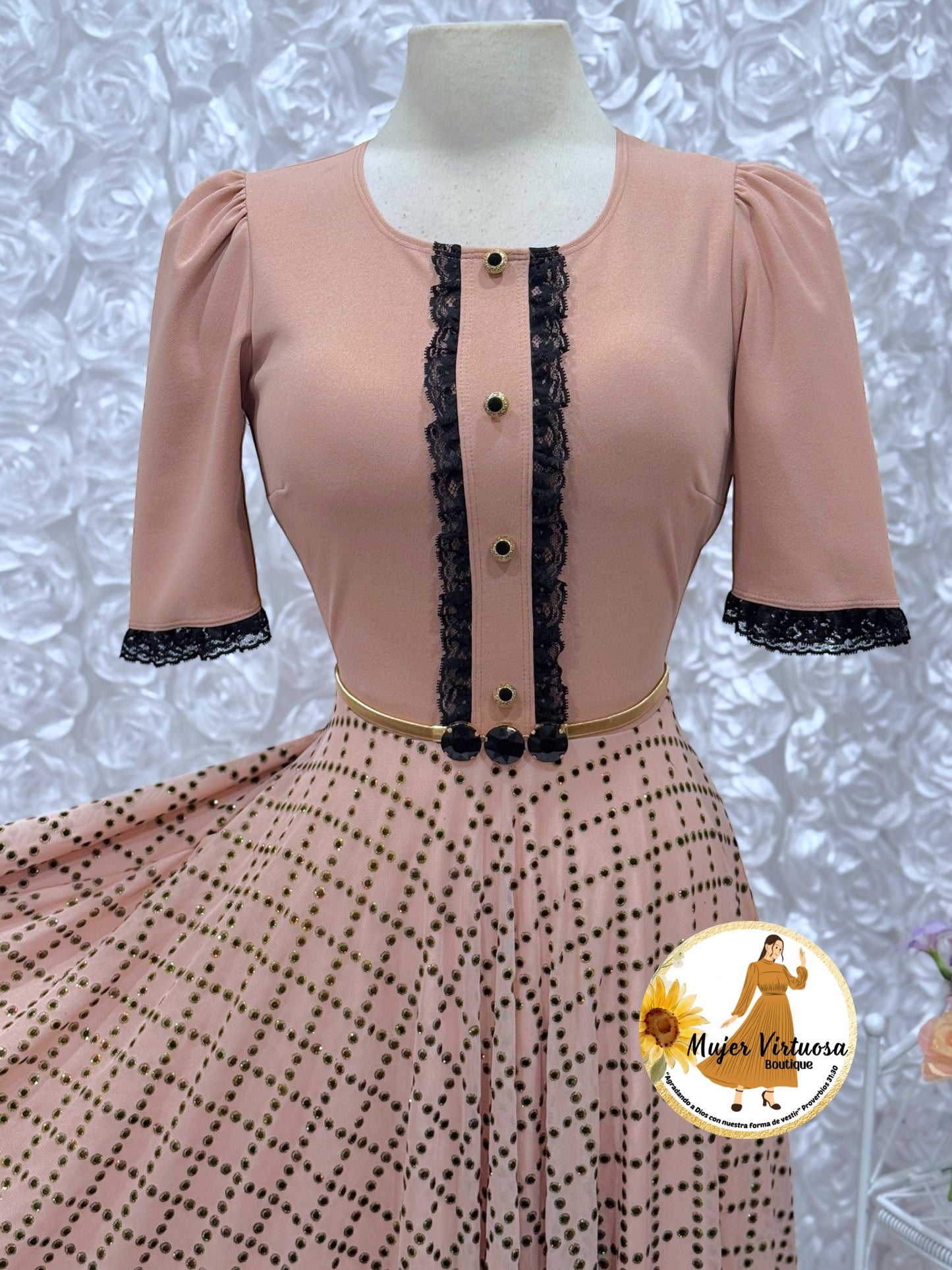 Eleanore Nude Pink & Gold Dress